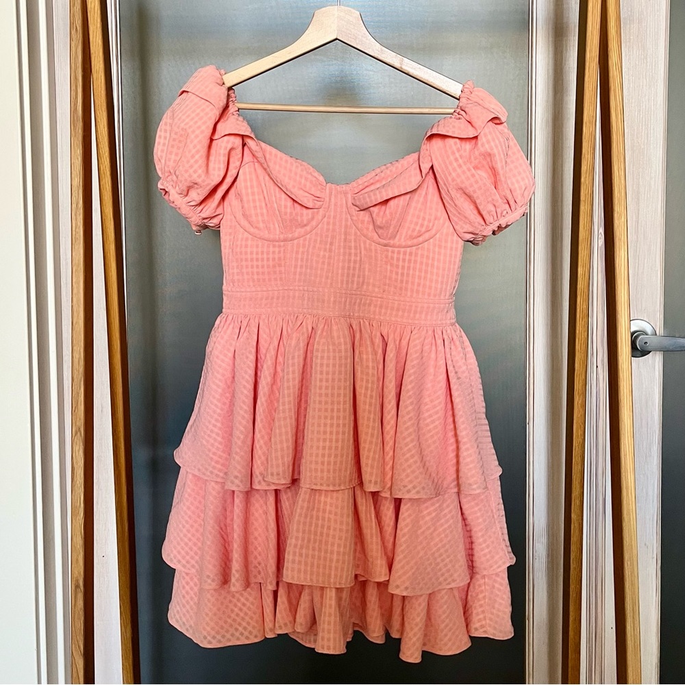 SAFIA PEACH OFF SHOULDER MINI DRESS - Picture 2 of 8